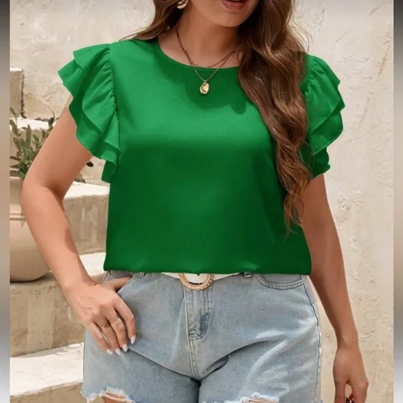 BellanBlue Green Ruffle Sleeve Blouse - Picture 5 of 8